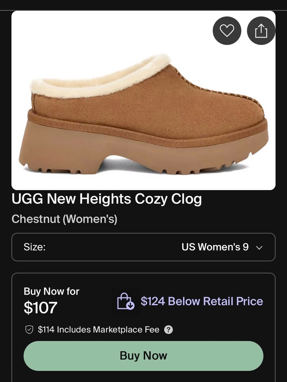 UGG New Heights Clog in Chestnut size 9
